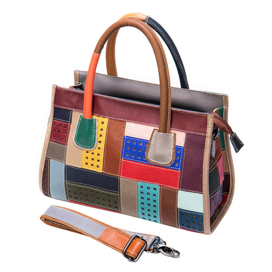 Cowhide patchwork bag