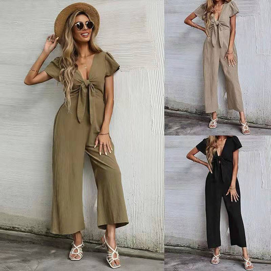 Cotton And Linen Wide-leg Jumpsuit