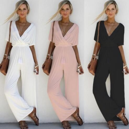 Cross Deep V-belt Waist Jumpsuit