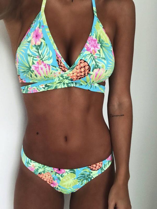 Bright Tropical Print Bikini Set