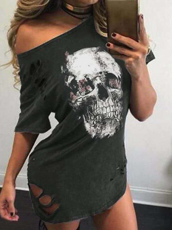 Loose Skull Printed T-shirt