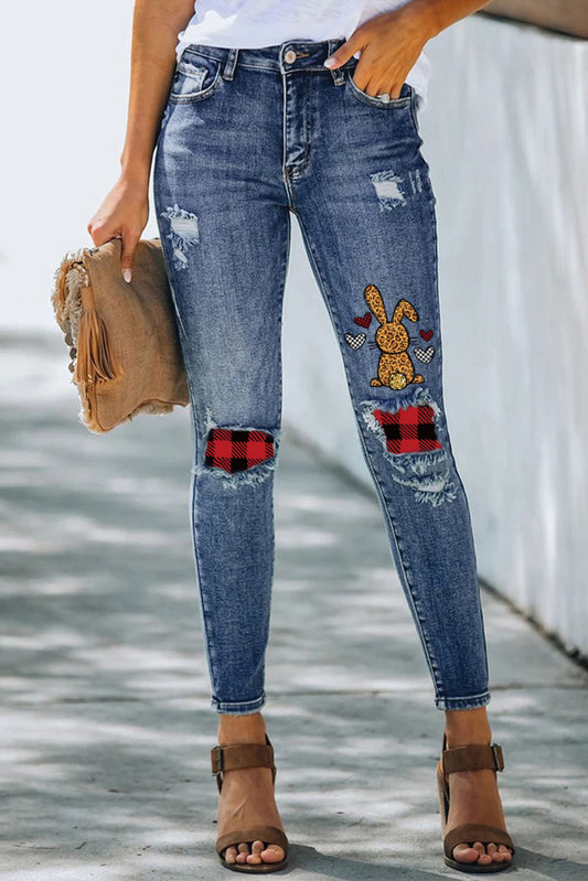 Frayed Curve Hugging Bunny Jeans