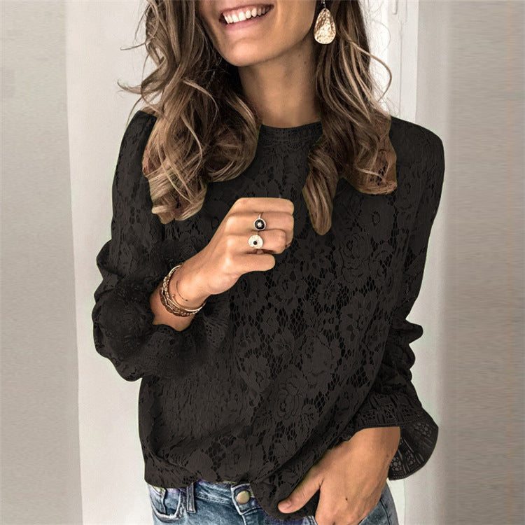Hollow Lace Long Sleeve Tee