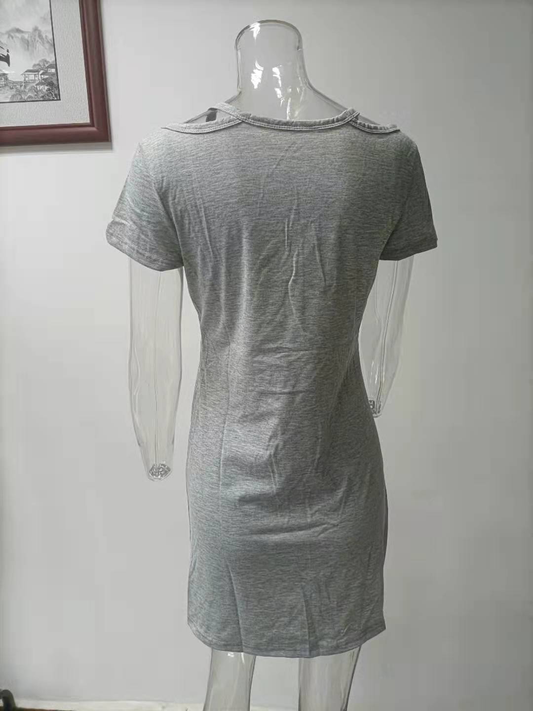 Shoulder Strap V-Neck Short Sleeve T-Shirt Dress